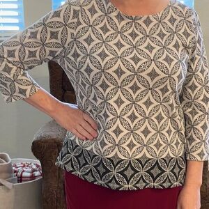 Talbots Black and White Geometric Blouse